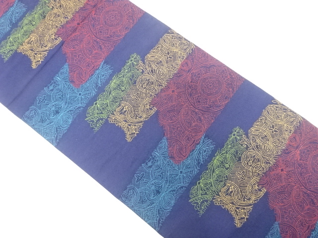 JAPANESE NAGOYA OBI / WOVEN ABSTRACT STRIPE & FLOWER CREST